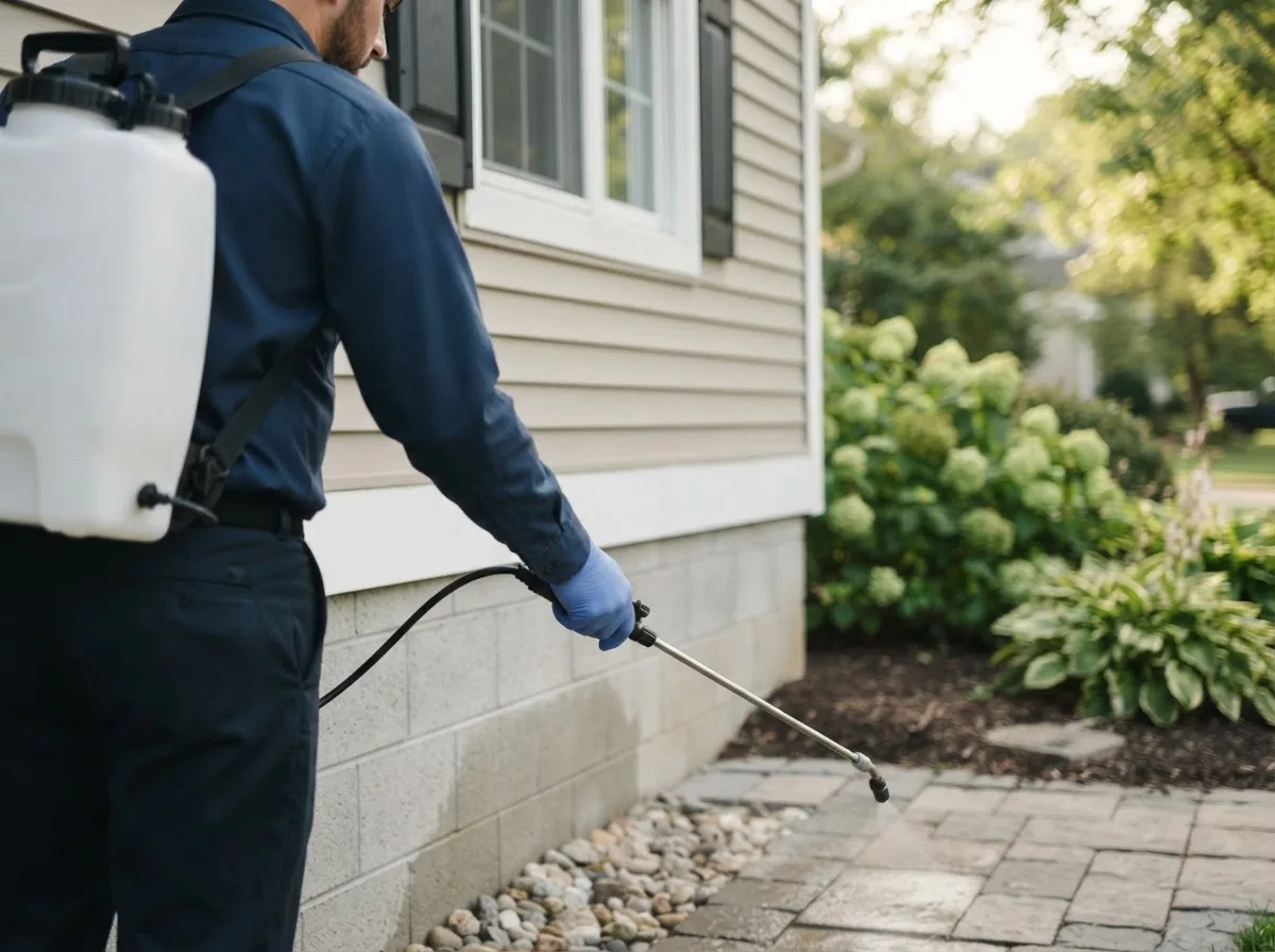 Pest control technician inspecting a home in Cass Lake, MN